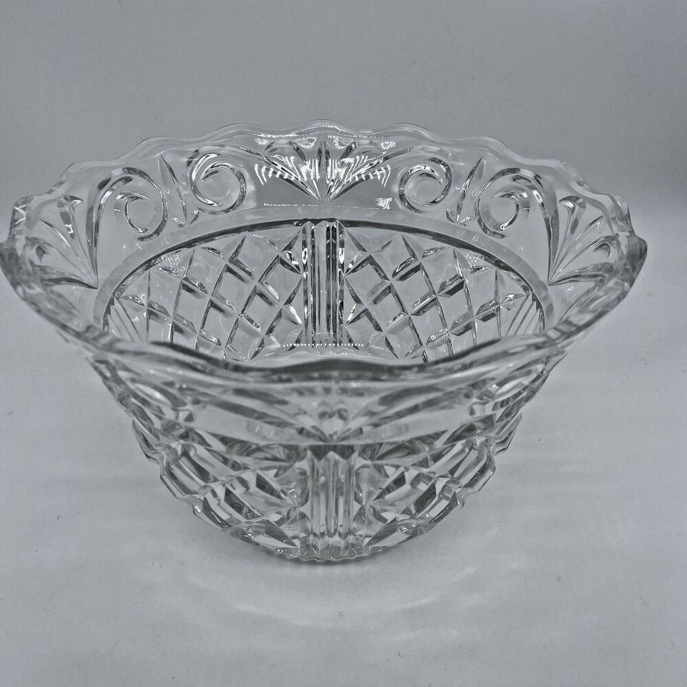 Vintage Crystal Center Piece / Candy / Serving Bowl 9" Clear Heavy Beautiful